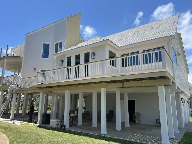 Raised beach house near the end of construction